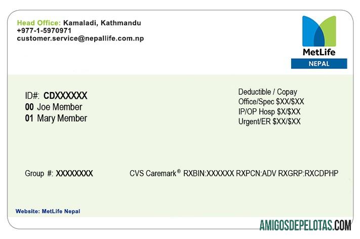 Cartão de seguro saúde do Nepal exemplo real